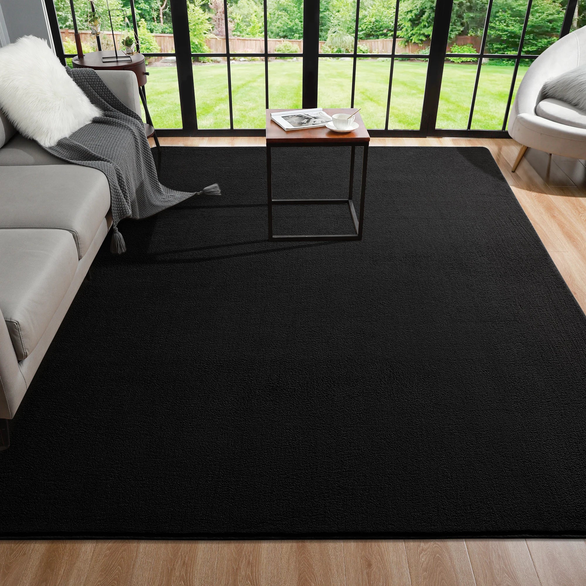 Black Rectangular Rug – Soft, Non-Slip & Comfortable