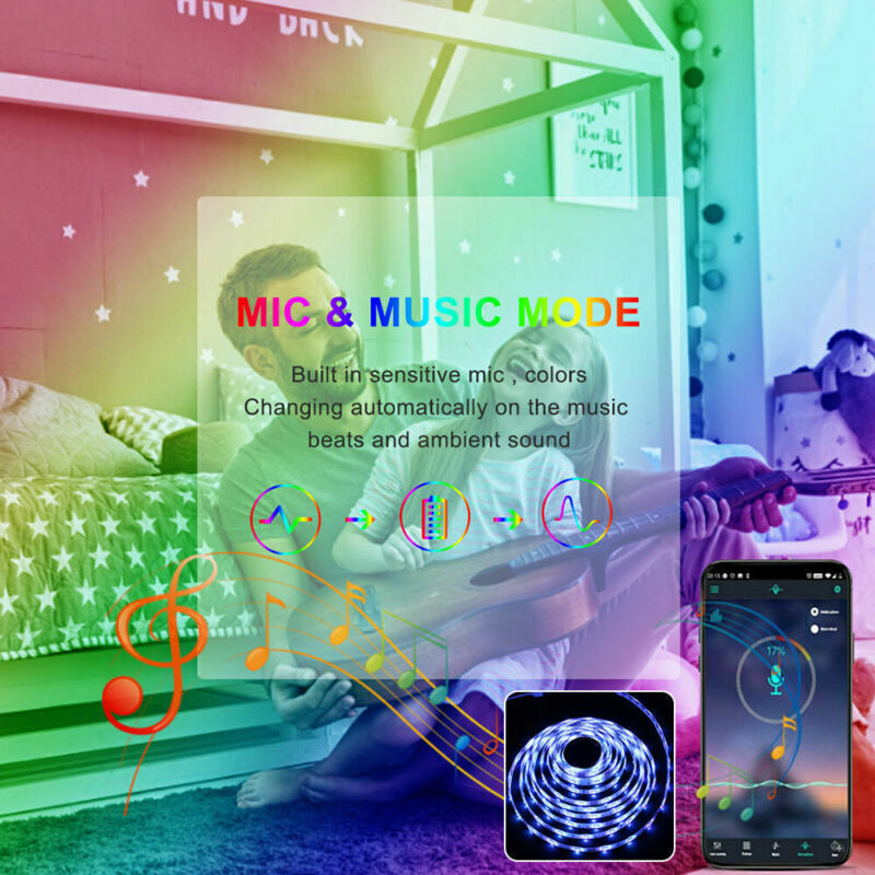 10-20m 5050 RGB LED Strip – Bluetooth, Smartphone Control & Music Sync